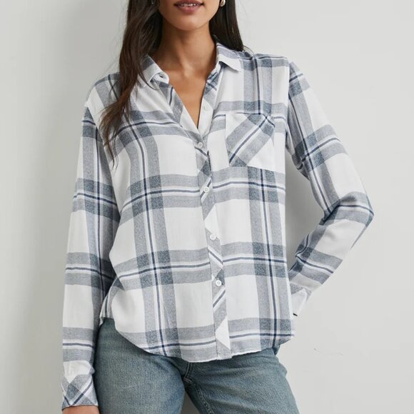 Rails ~ Ivory Gray Hunter Plaid Button Front Long Sleeve Shirt in size Medium - Picture 9 of 11